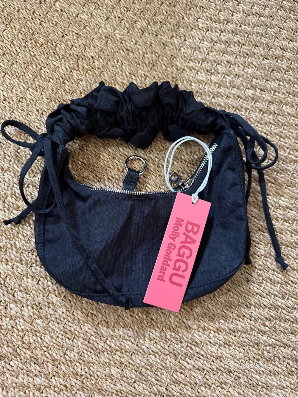 BAGGU x Molly Goddard Mini Ruffle Crescent Bag Black Recycled Nylon NWT